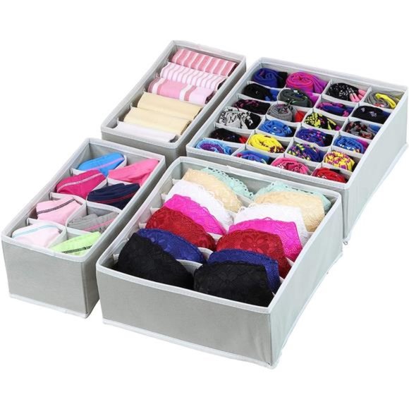 Closet Underwear Organizer Drawer Divider 4 Set, Gray - Picture 1 of 7